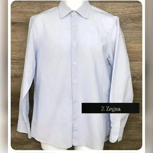 Ermenegildo Zegna Z City Men’s Blue Striped Long Sleeve Designer Shirt - Picture 5 of 5